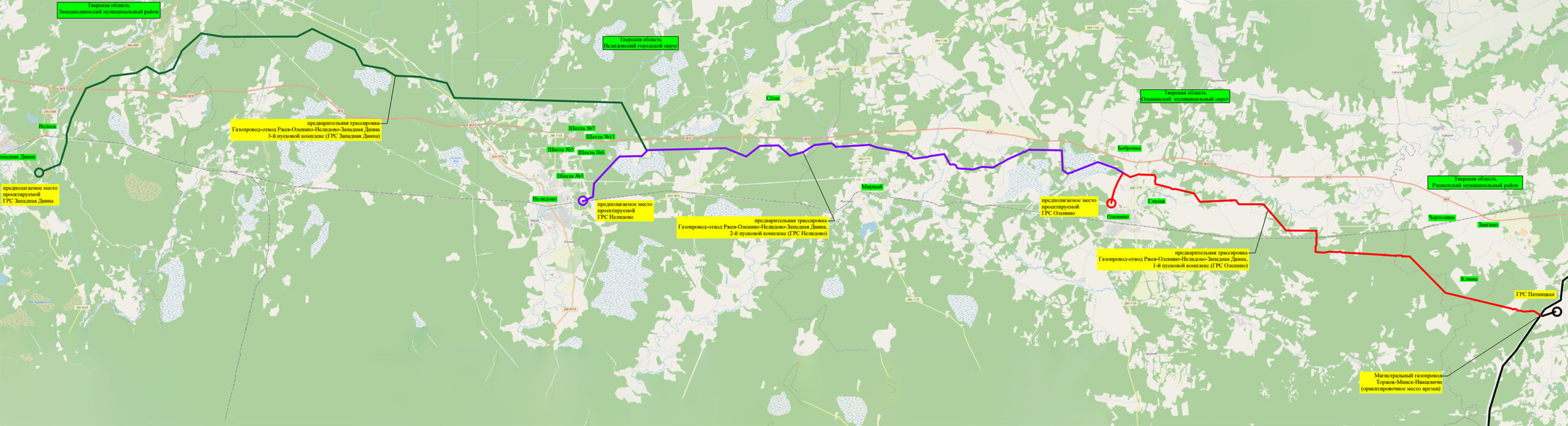 Ситуационный план по проекту «Газопровод-отвод Ржев-Оленино-Нелидово-Западная Двина»